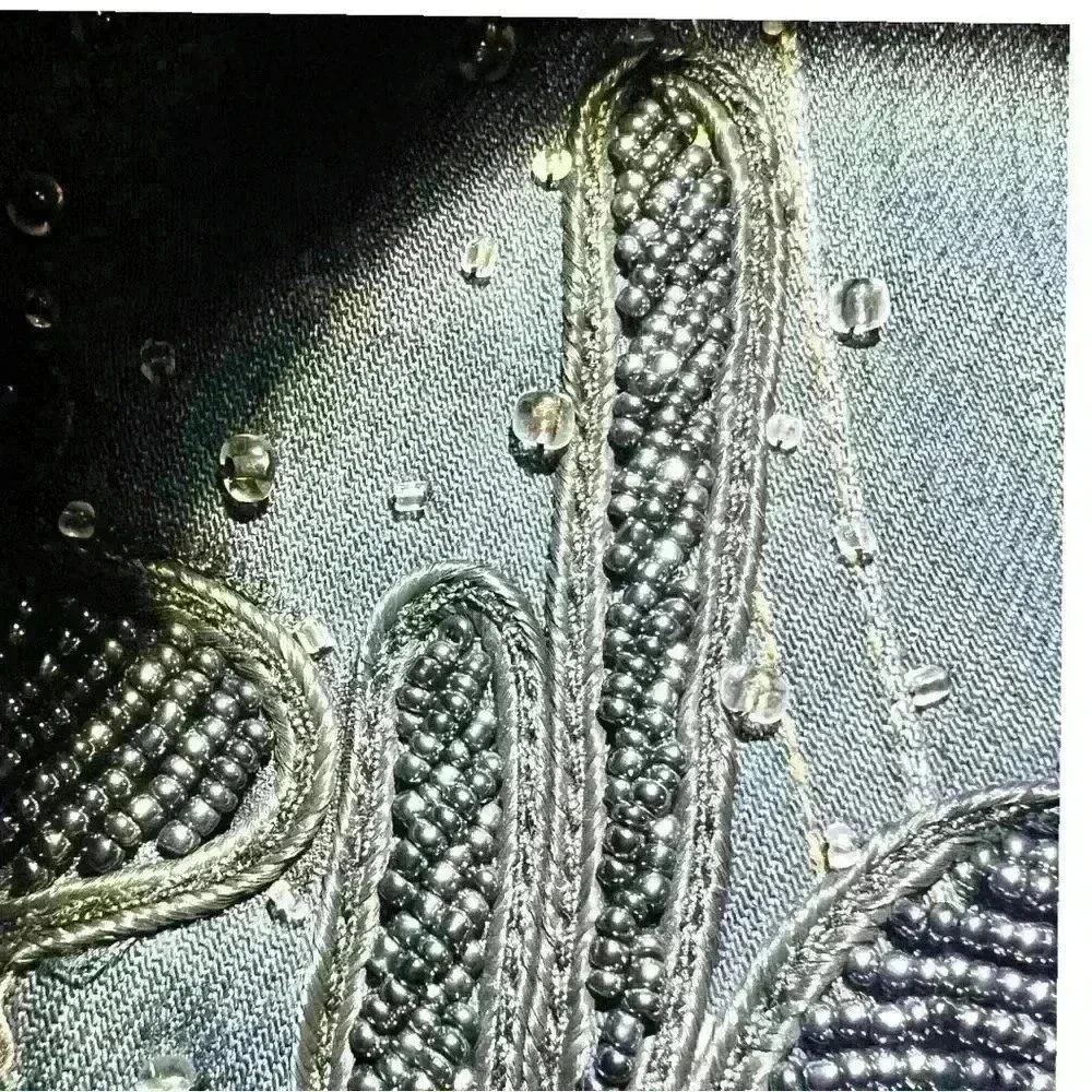 Denim Jacket Hand Embroidered and Beaded by Colleen Lopez. New No Tags - Picture 7 of 11